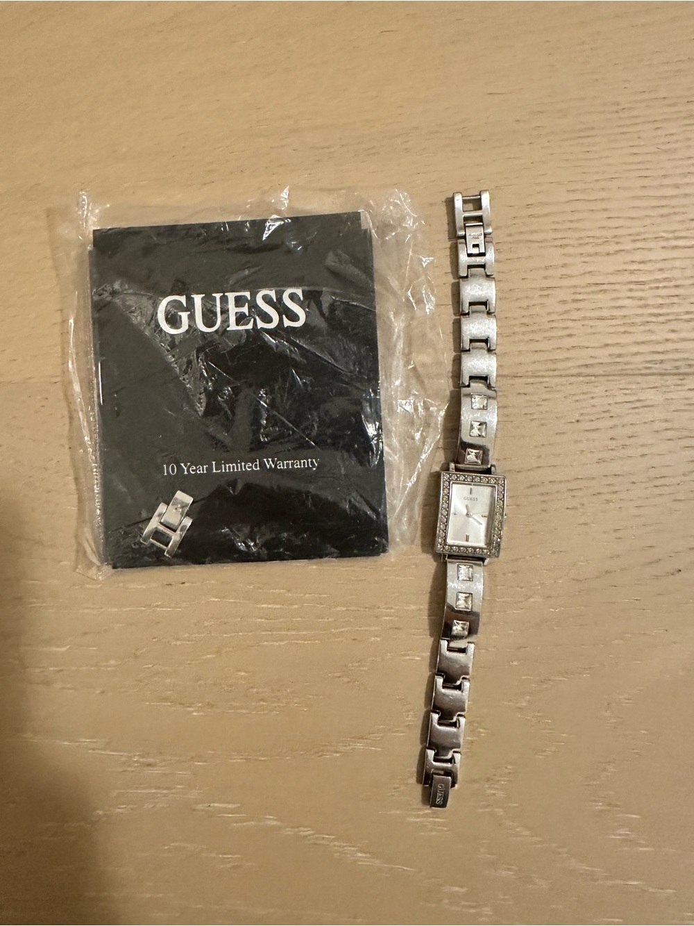 Guess Silver Crystal-Trim Rectangular Face Bracelet Watch